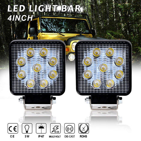 Quakeworld two point square 4 inch 27W LED work light floodlight driving fog light - Hollywood Creations - laser - engraving - clothing - led lights - noco - tumblers - customer