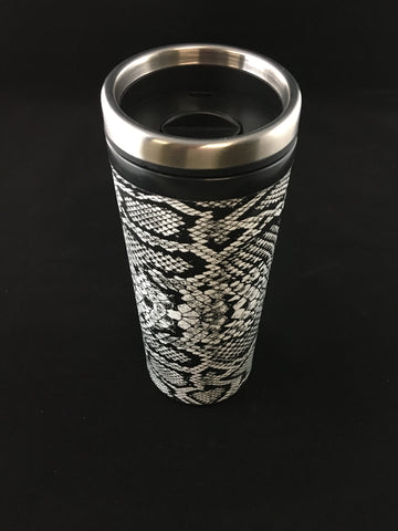 Custom Snake Skin Hydro Dipped Insulated Travel Tumbler W/ Sliding Lid - Hollywood Creations - dipdude - hydro dip - led lights - noco