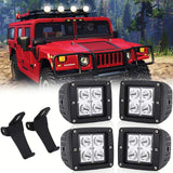 [US Stock] TURBOSII 4pcs 3X3 inch SPOT Pods Cube LED Fog Lights OffRoad LED Lights + For 1992-2006 Hummer H1 A-Pillar Windshield Hinge Mounting Brackets - Hollywood Creations - laser - engraving - clothing - led lights - noco - tumblers - customer