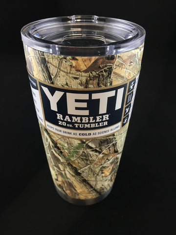 Custom Real Tree Camo Hydro Dipped  YETI Rambler 20 oz Stainless Steel Vacuum Insulated Tumbler w/ MagSlider Lid - Hollywood Creations - dipdude - hydro dip - led lights - noco