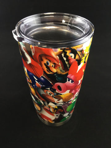 Custom Mario Hydro Dipped  20 oz Stainless Steel Vacuum Insulated Tumbler - Hollywood Creations - dipdude - hydro dip - led lights - noco